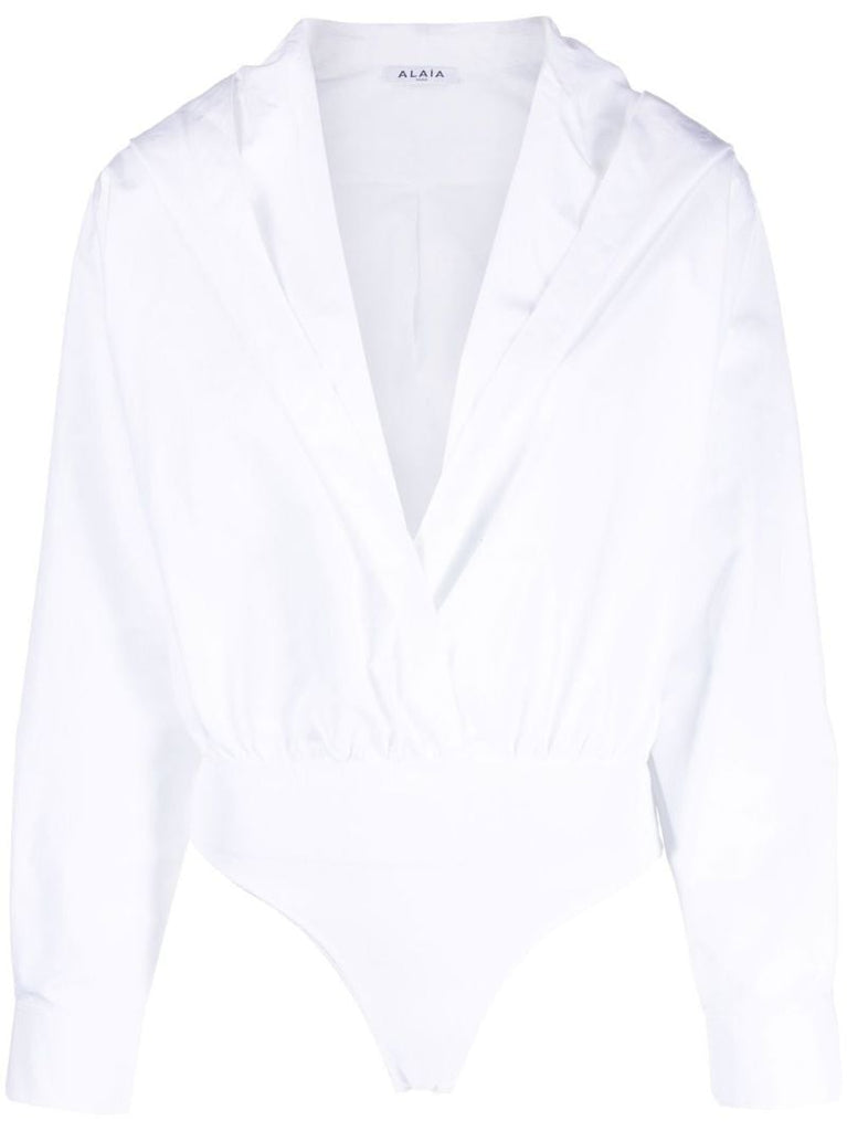 White Hooded V-neck Bodysuit