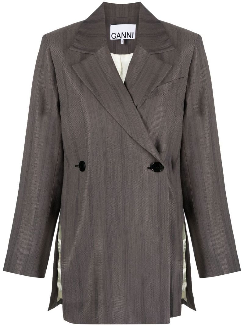 Grey Striped Double-breasted Blazer
