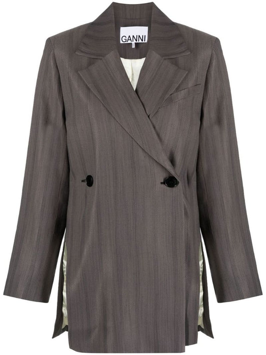 Grey Striped Double-breasted Blazer