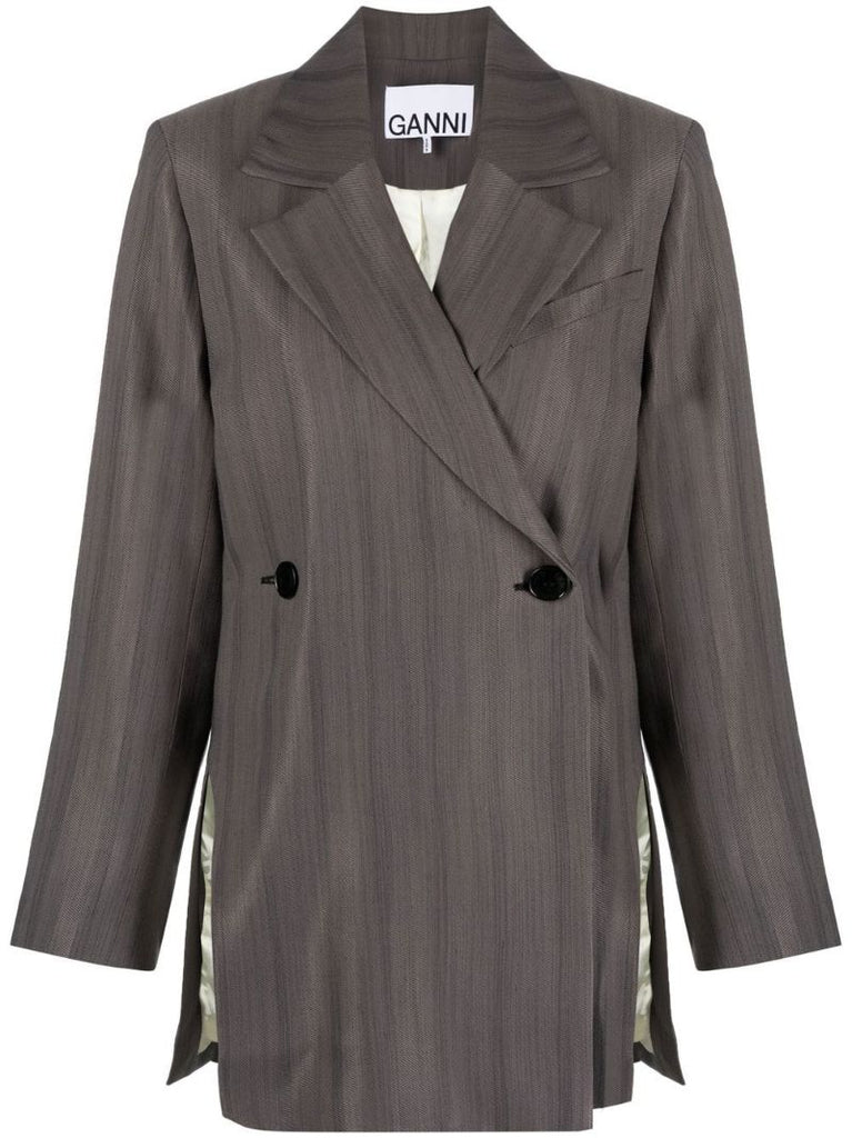 Grey Striped Double-breasted Blazer