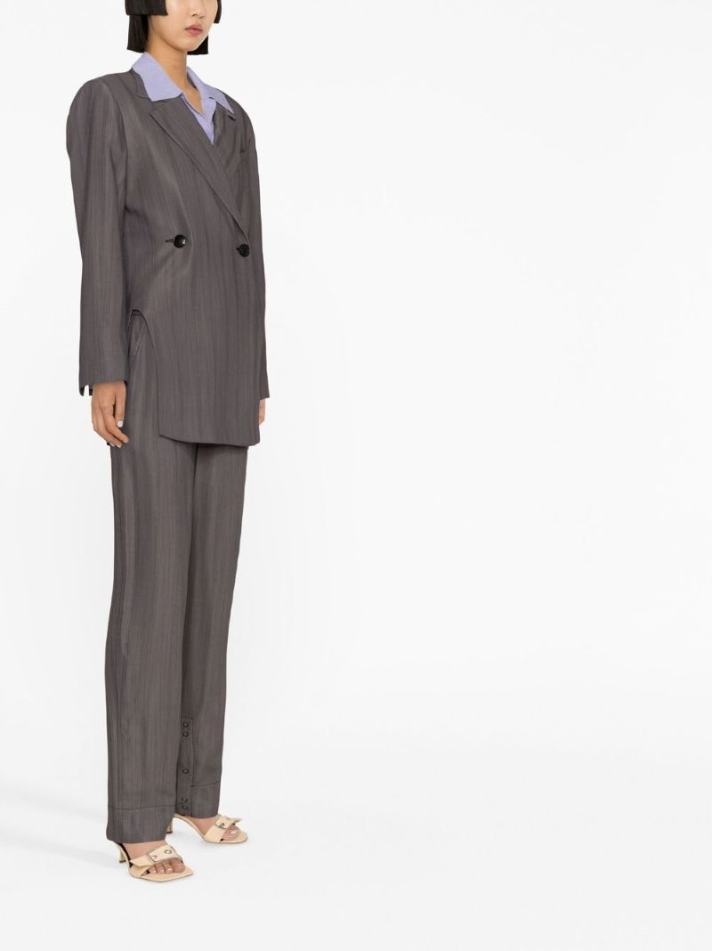 Grey Striped Double-breasted Blazer