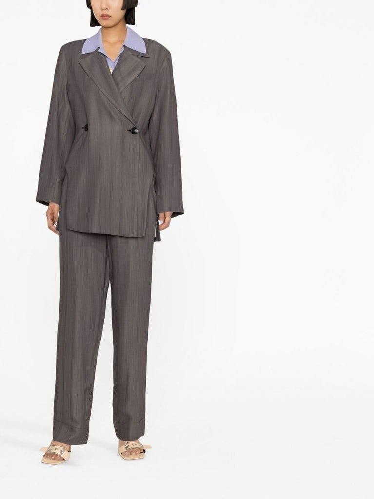 Grey Striped Double-breasted Blazer