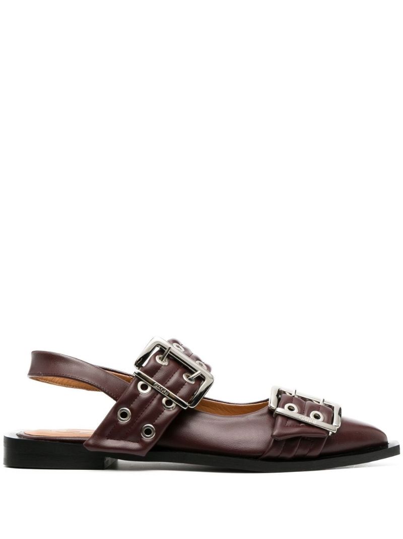 Brown Buckled Leather Pumps