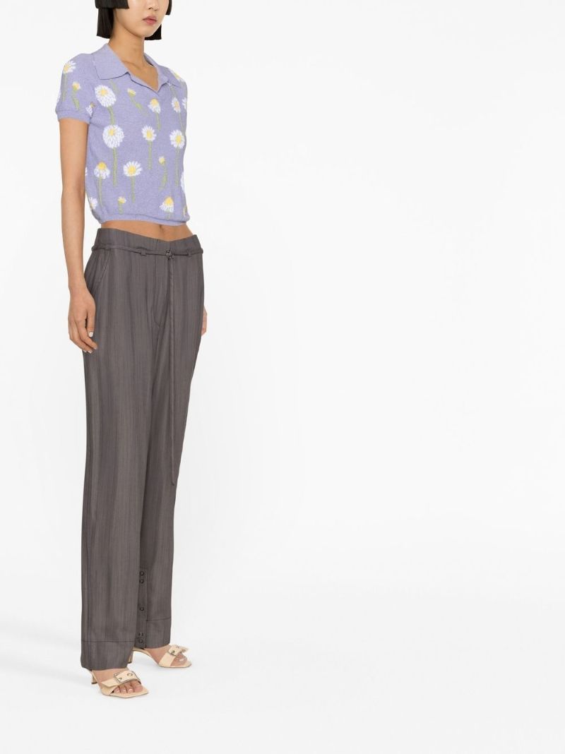 Grey Striped Straight-leg Trousers