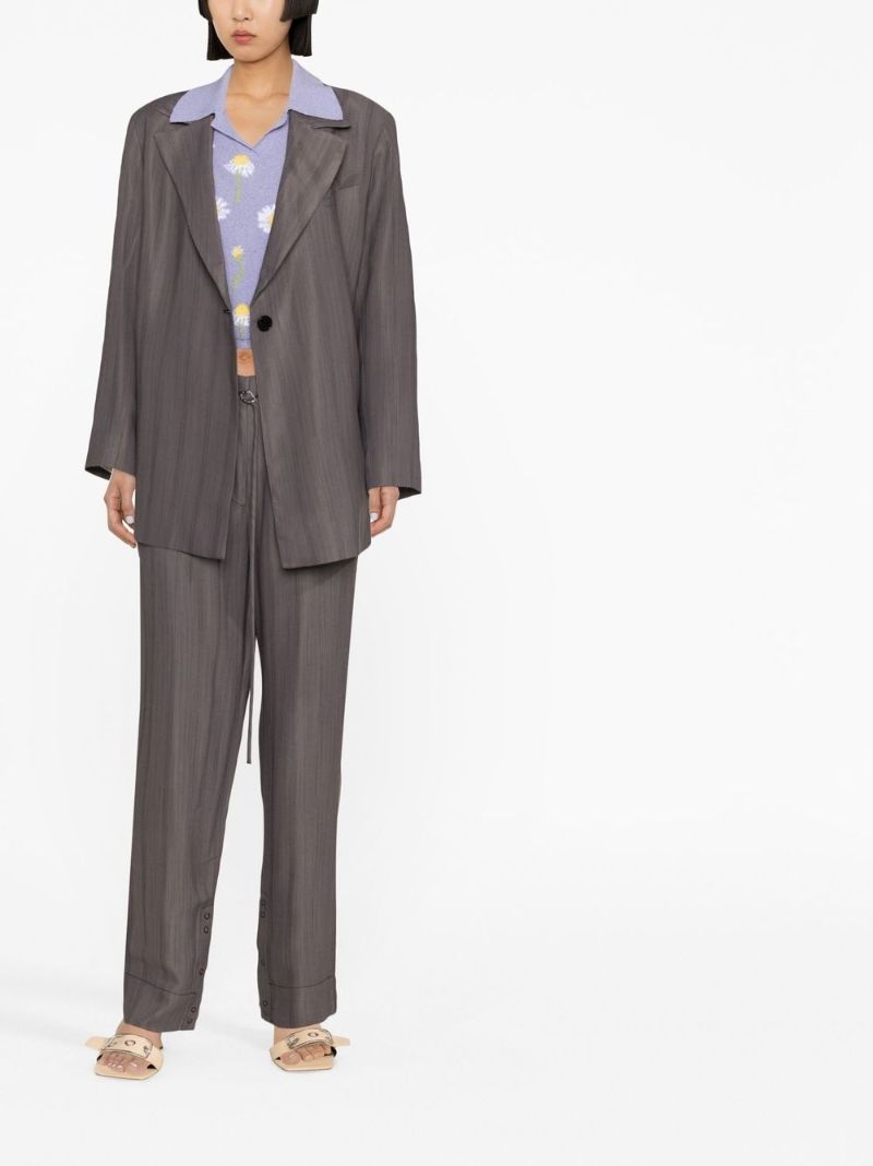 Grey Striped Straight-leg Trousers
