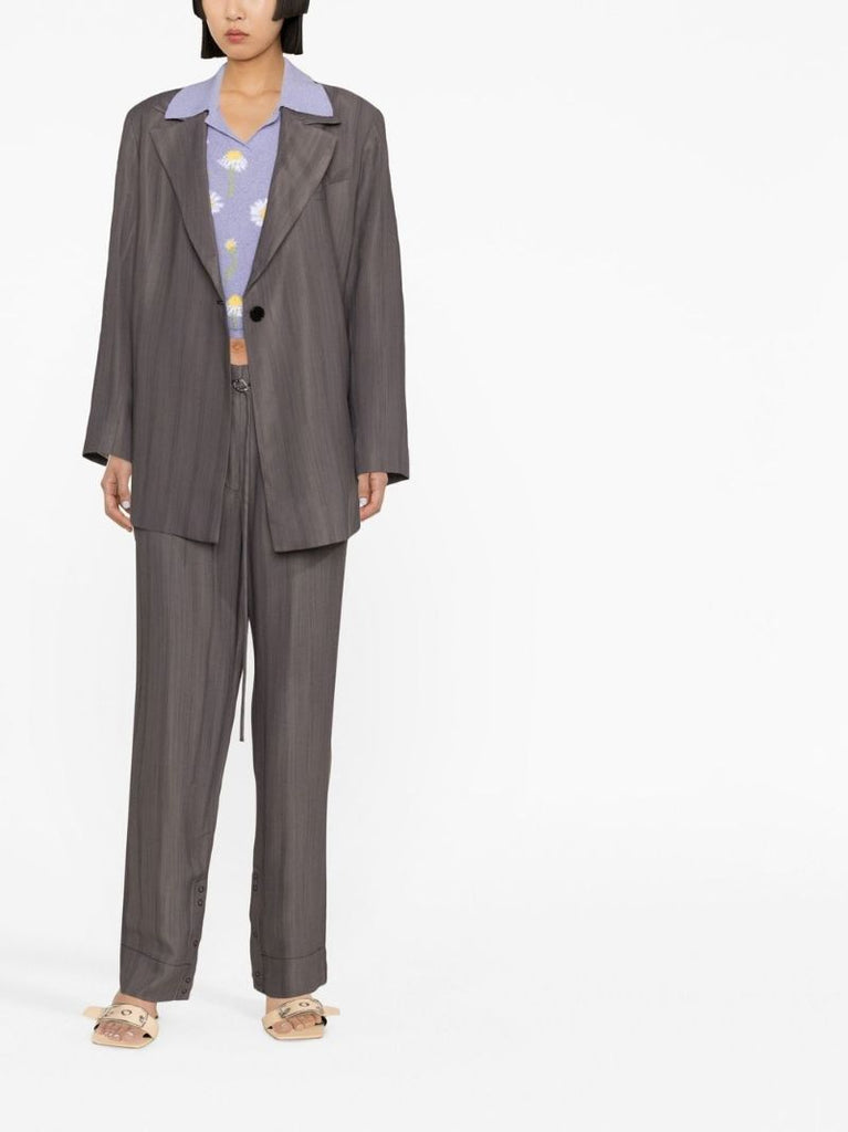 Grey Striped Straight-leg Trousers