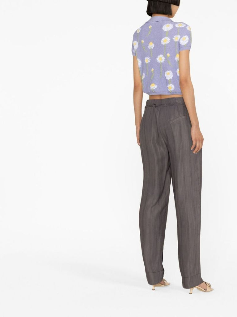 Grey Striped Straight-leg Trousers