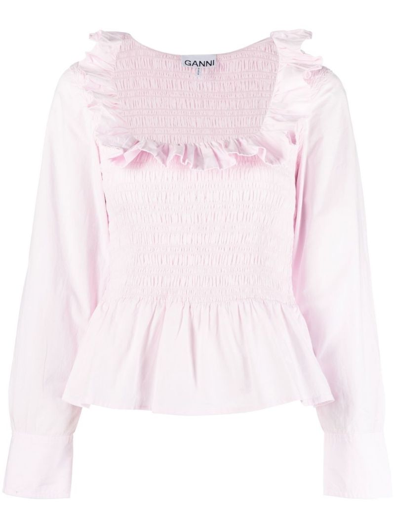 Pink Ruffle-trim Organic Cotton Blouse