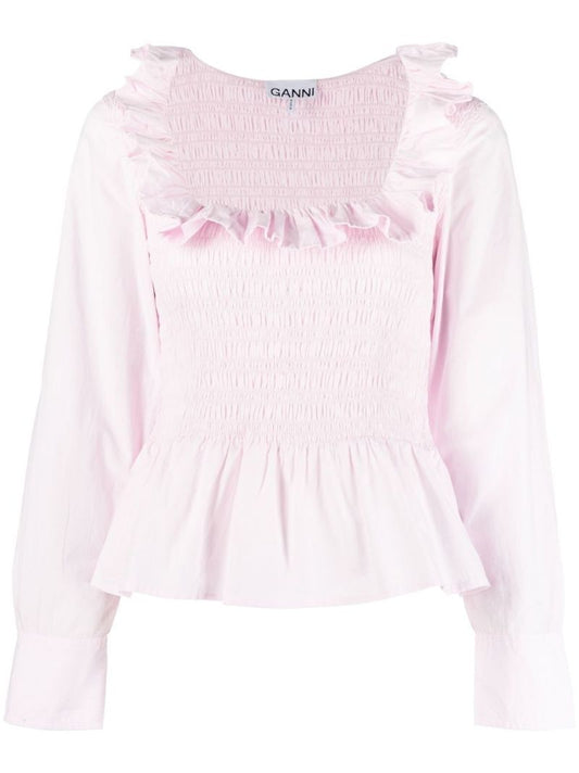 Pink Ruffle-trim Organic Cotton Blouse