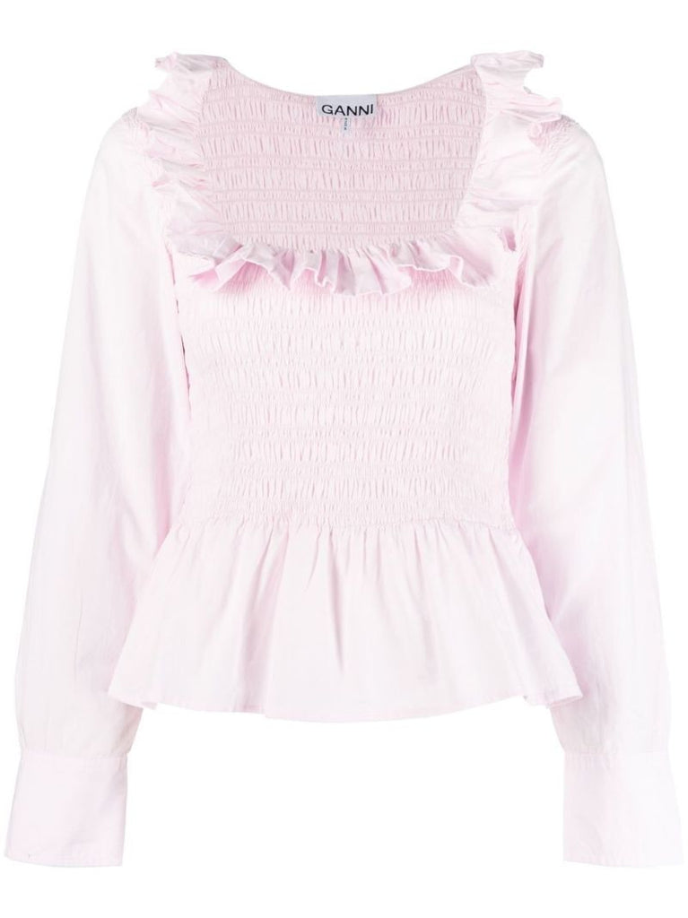 Pink Ruffle-trim Organic Cotton Blouse