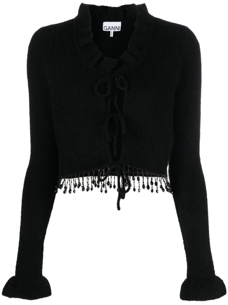 Black Beaded Knit Cardigan
