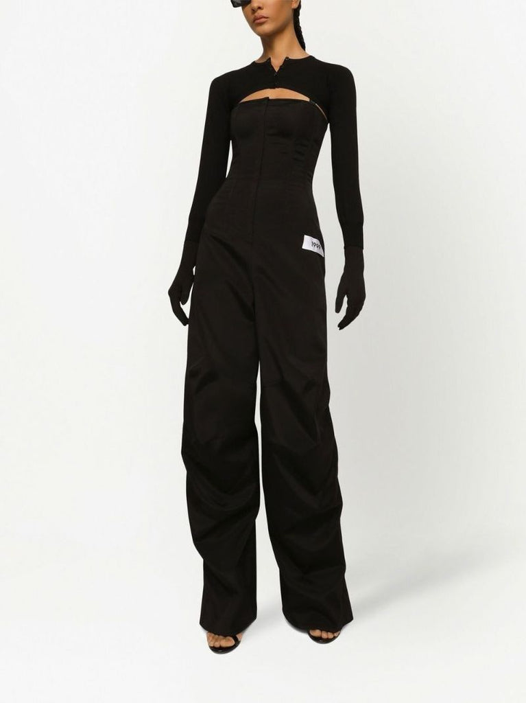 Black Number-patch Strapless Jumpsuit