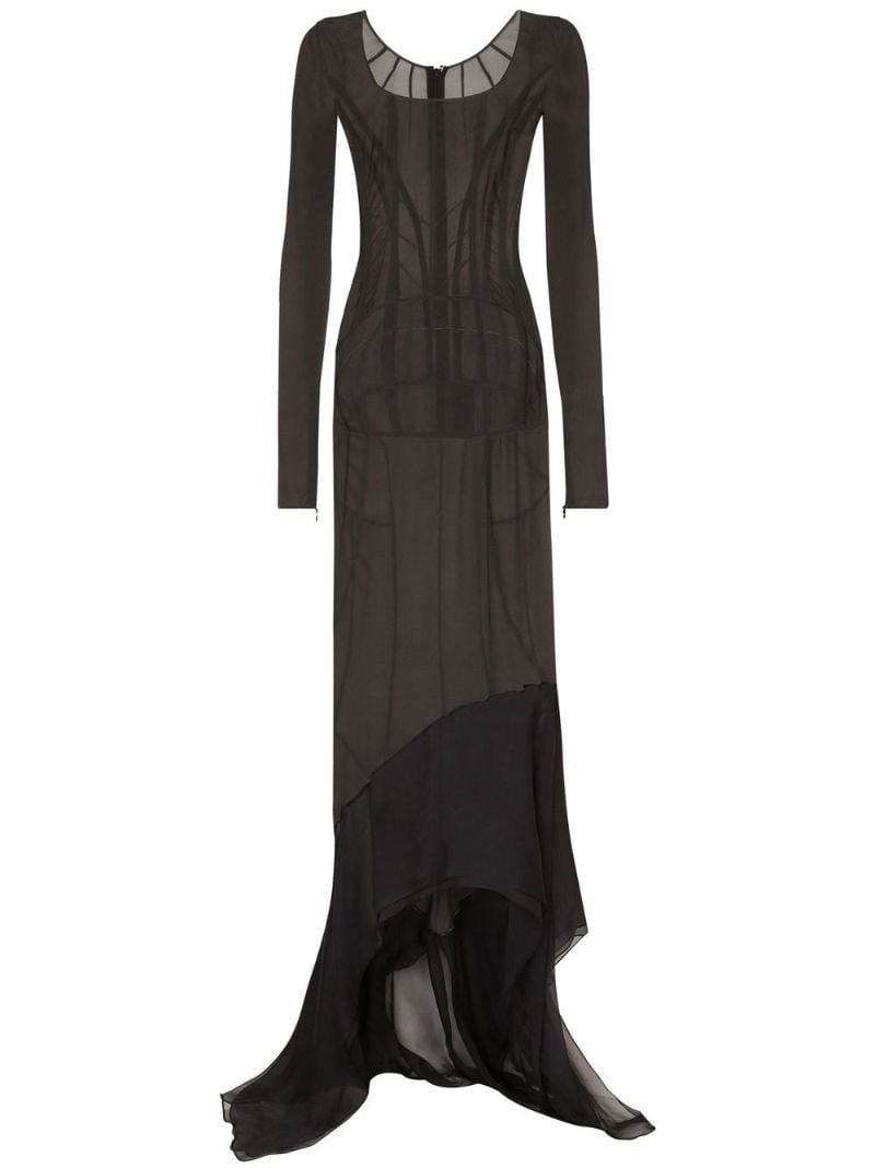 Black Asymmetric Sheer Maxi Dress