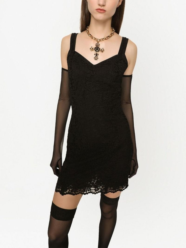 Black Kim Floral Lace Mini Dress