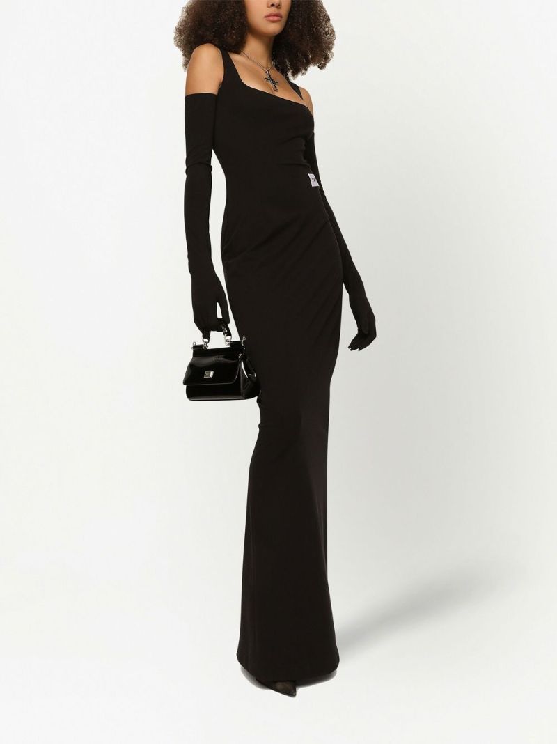 Black Kim Number Patch Floor Length Dress