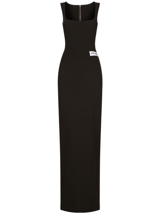 Black Kim Number Patch Floor Length Dress