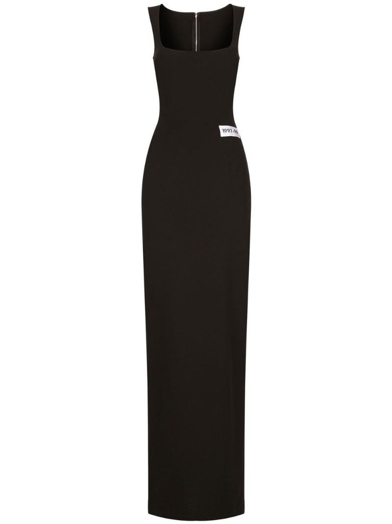 Black Kim Number Patch Floor Length Dress