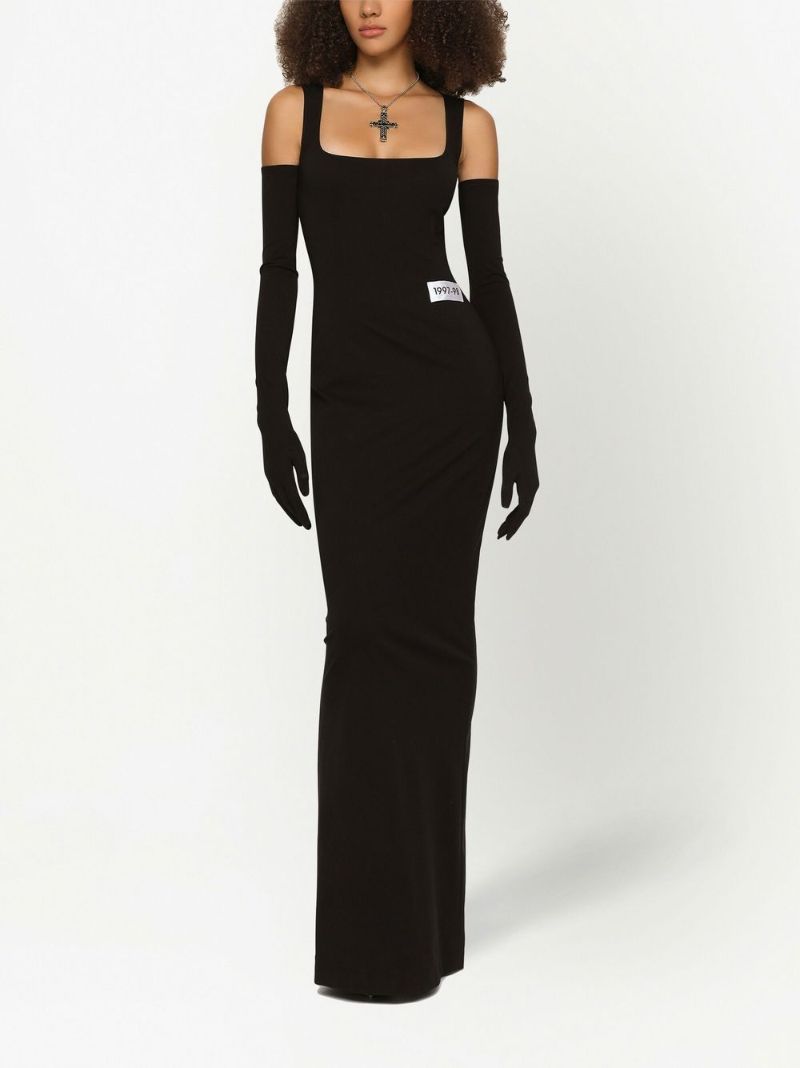 Black Kim Number Patch Floor Length Dress