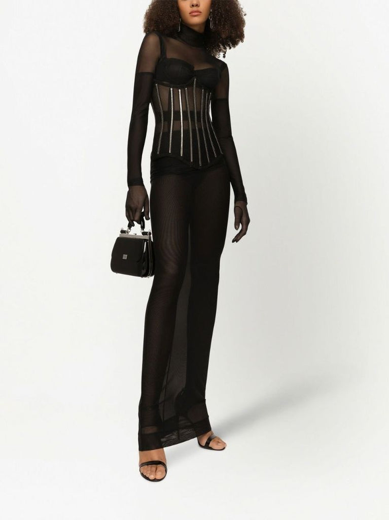 Black High-neck Sheer Maxi Dress
