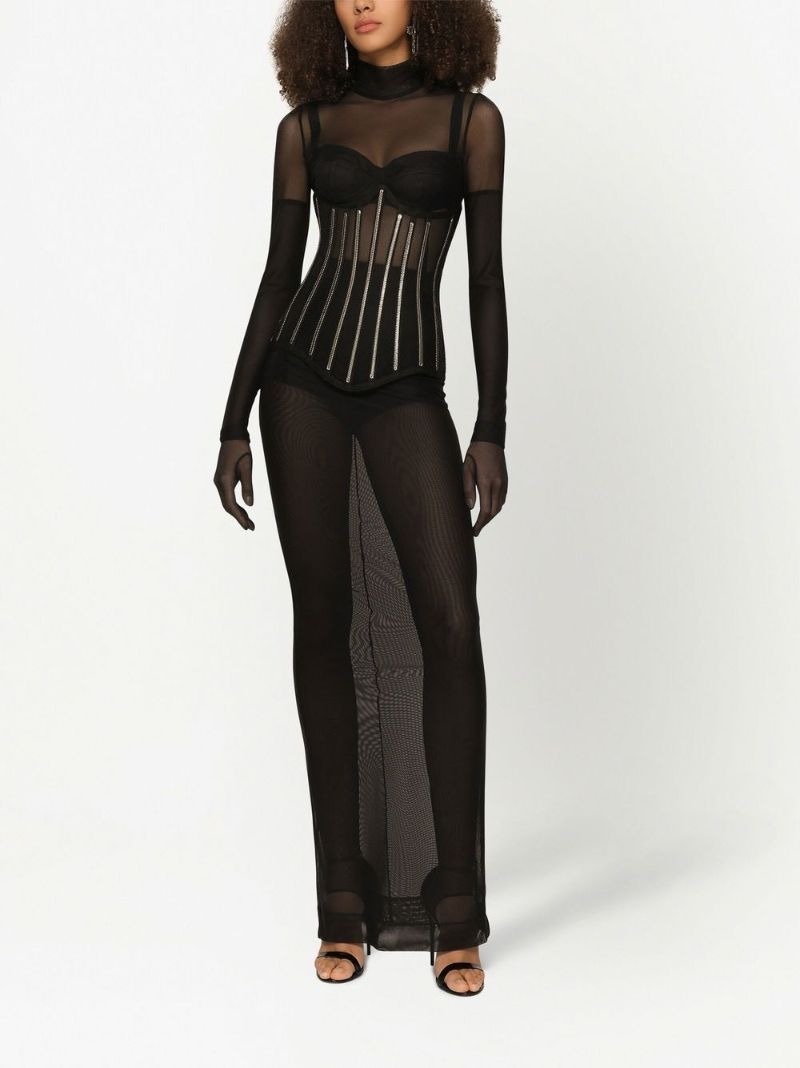 Black High-neck Sheer Maxi Dress