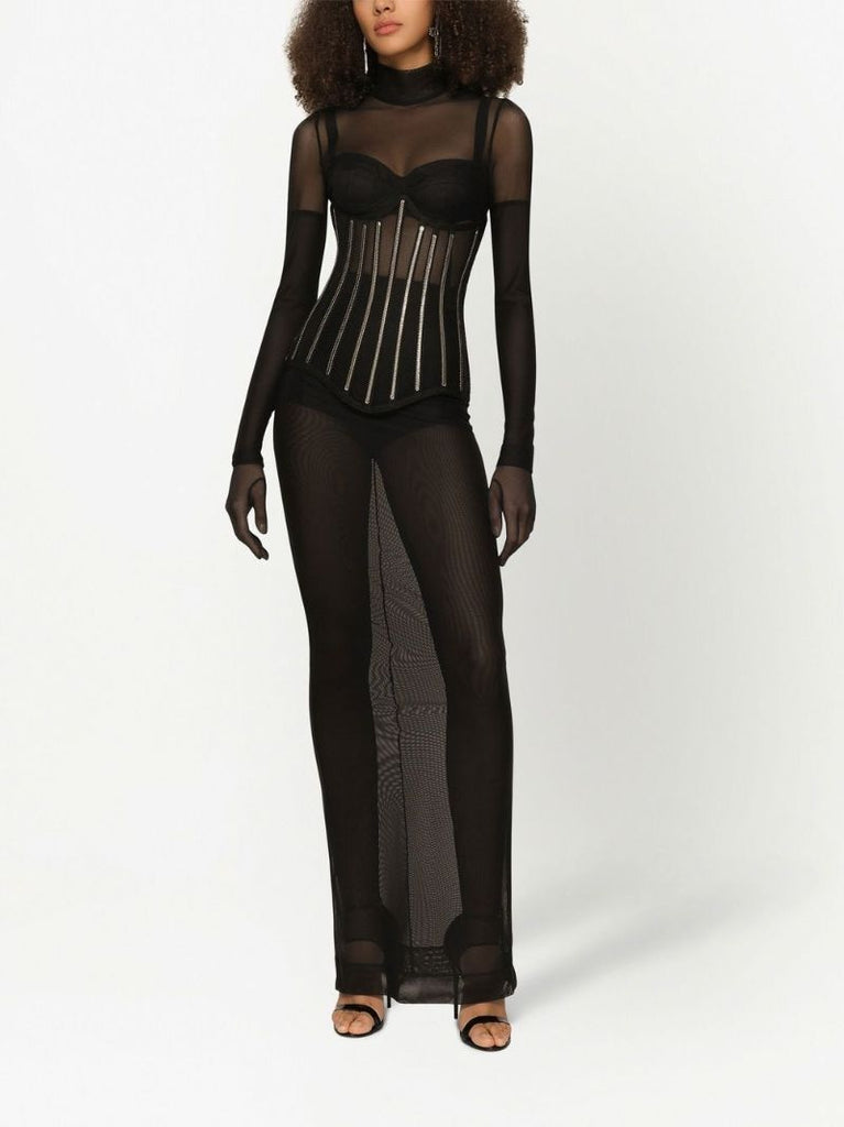 Black High-neck Sheer Maxi Dress
