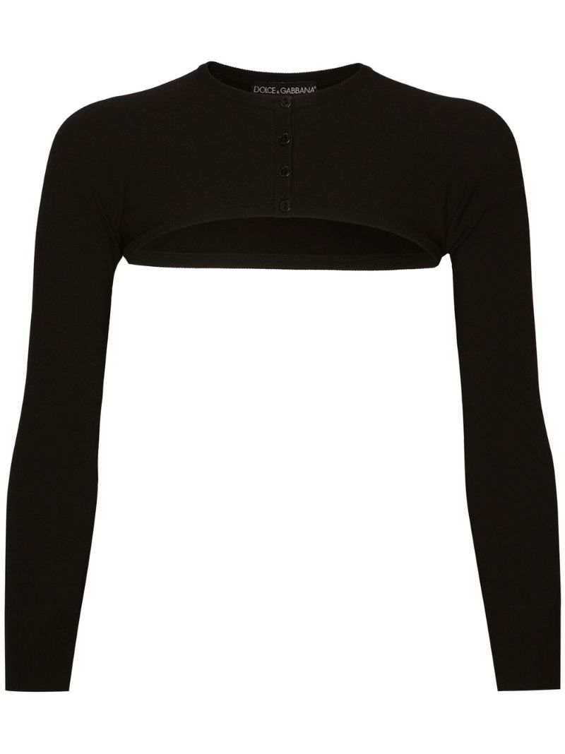 Black Cropped Button-fastening Cardigan