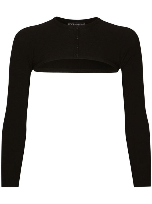 Black Cropped Button-fastening Cardigan