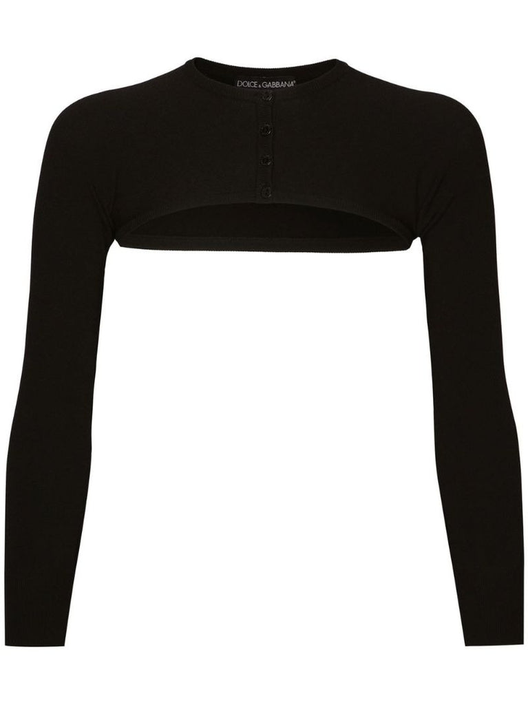 Black Cropped Button-fastening Cardigan