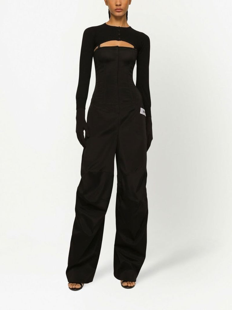 Black Cropped Button-fastening Cardigan