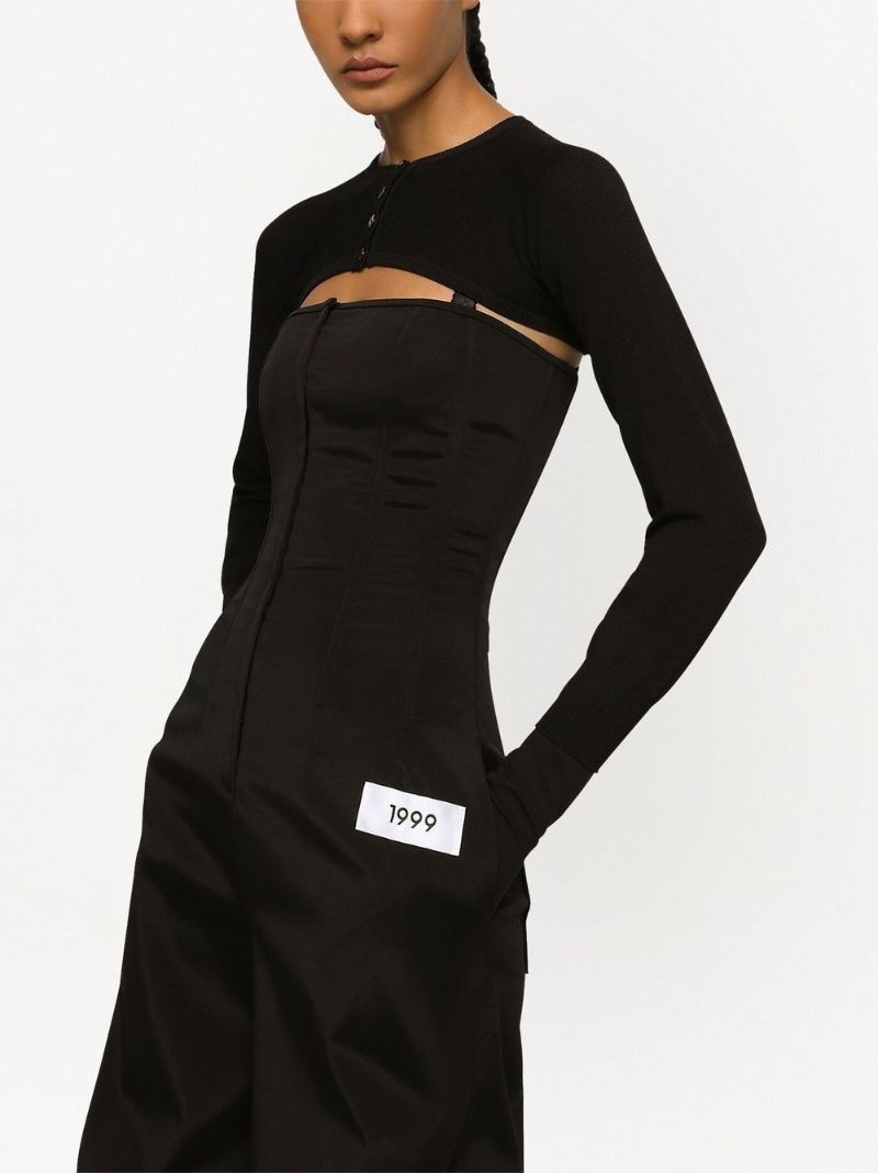 Black Cropped Button-fastening Cardigan