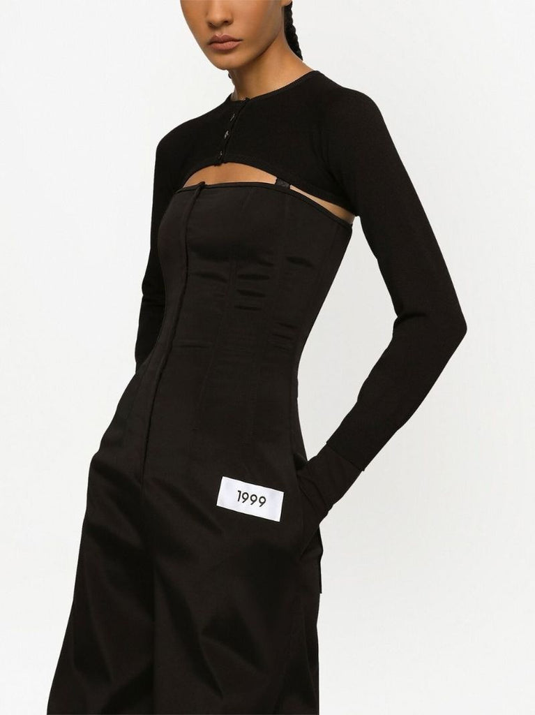 Black Cropped Button-fastening Cardigan
