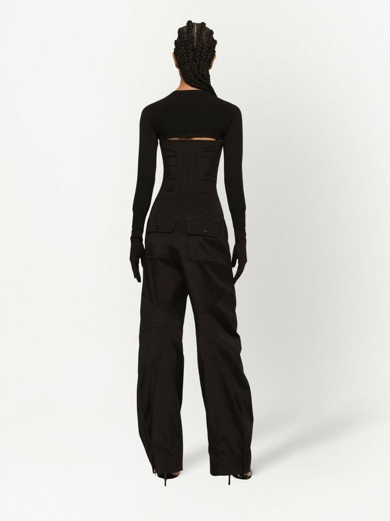 Black Cropped Button-fastening Cardigan