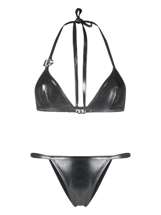 Silver-tone Dg-logo Triangle Bikini