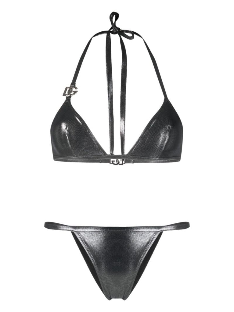 Silver-tone Dg-logo Triangle Bikini