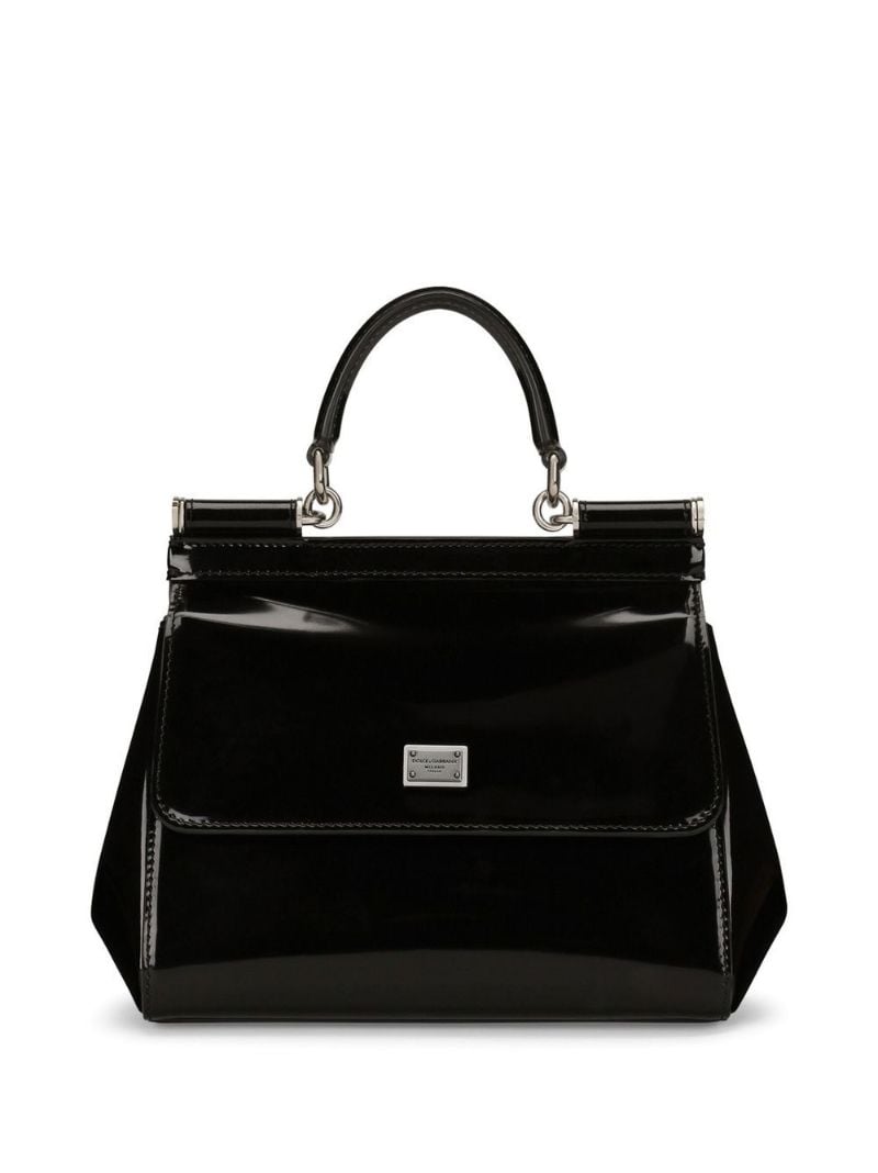 Black Sicily Small Patent Leather Top Handle Bag