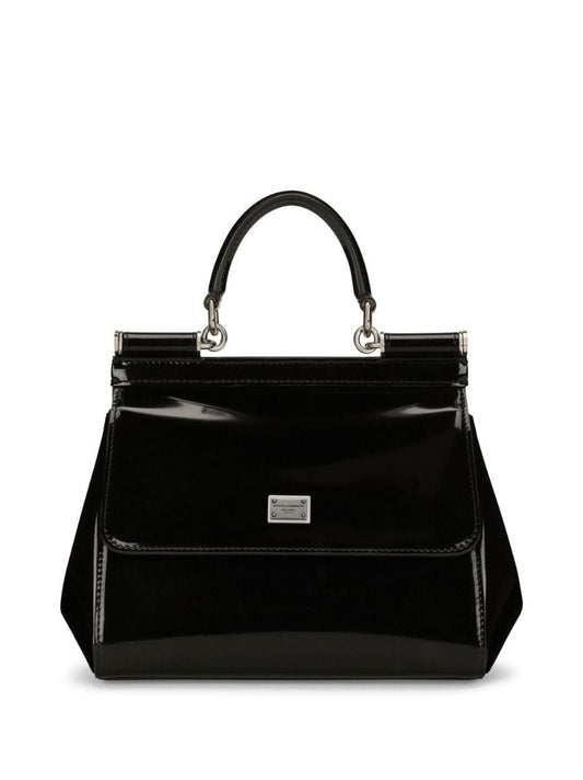 Black Sicily Small Patent Leather Top Handle Bag