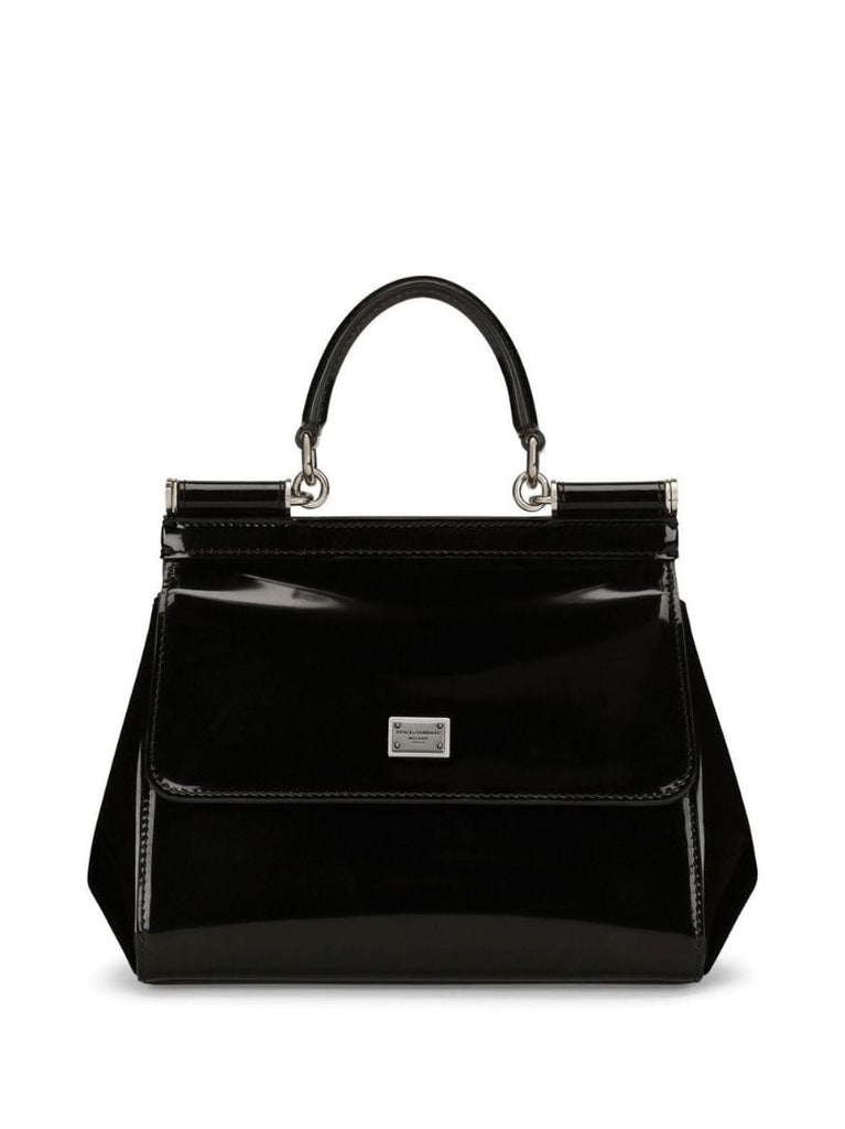 Black Sicily Small Patent Leather Top Handle Bag