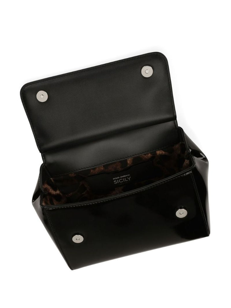 Black Sicily Small Patent Leather Top Handle Bag