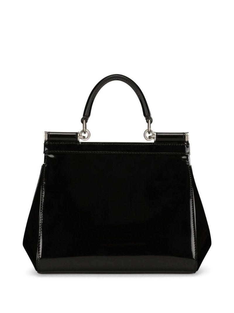 Black Sicily Small Patent Leather Top Handle Bag