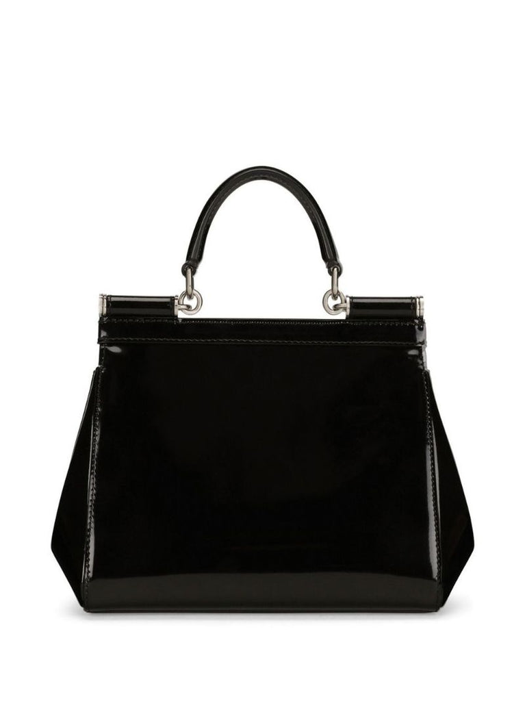 Black Sicily Small Patent Leather Top Handle Bag