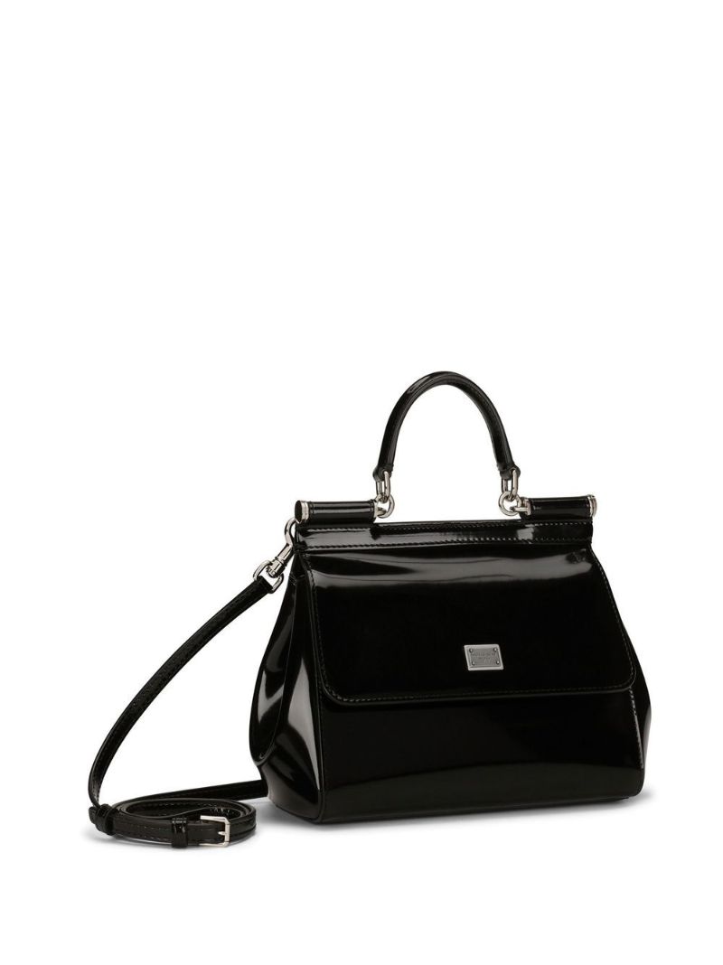 Black Sicily Small Patent Leather Top Handle Bag