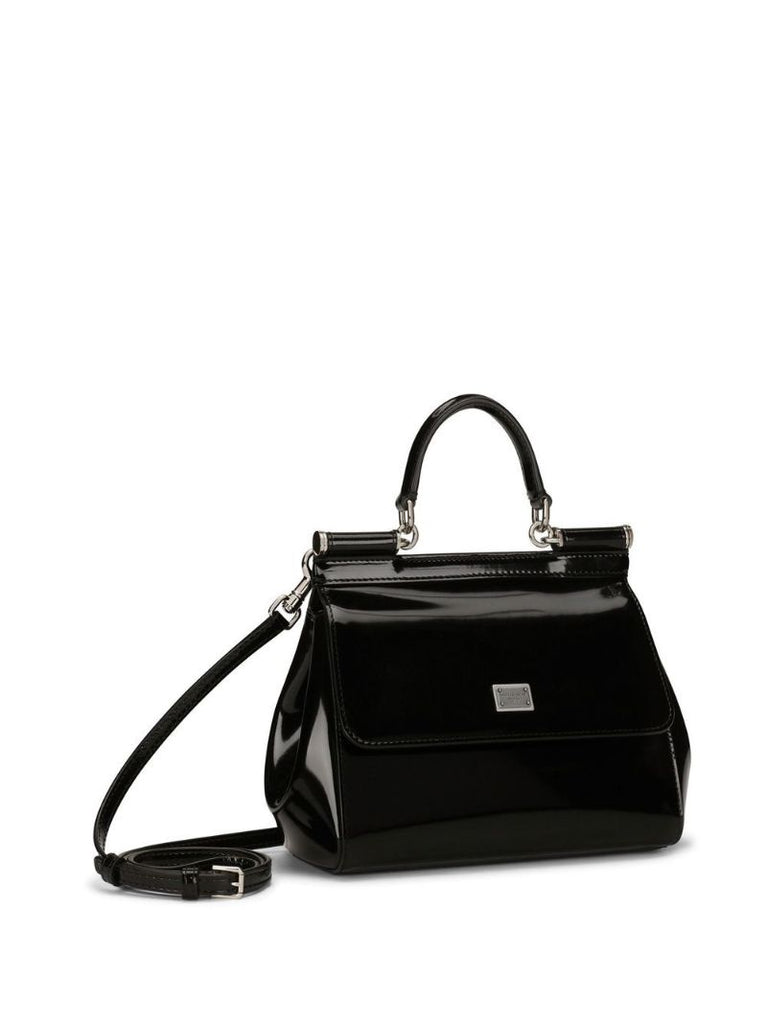 Black Sicily Small Patent Leather Top Handle Bag