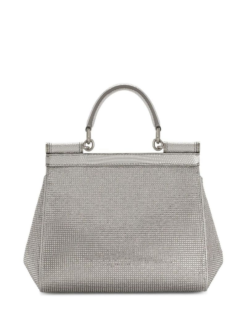Silver-tone Sicily Crystal Embellished Top Handle Bag