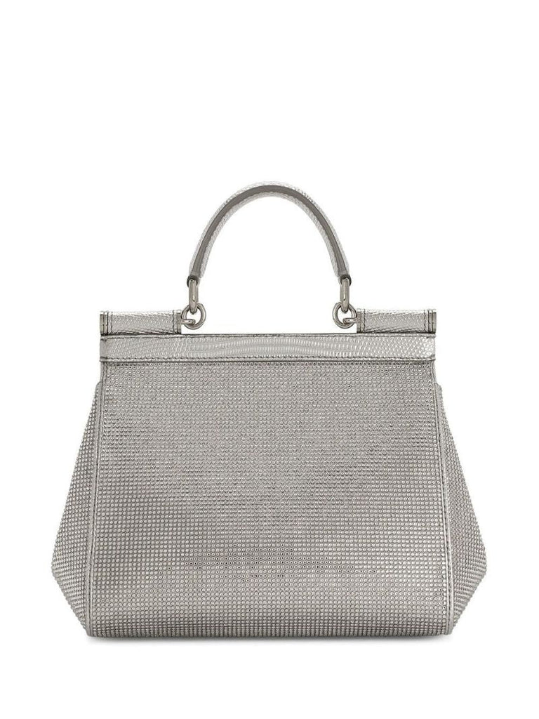 Silver-tone Sicily Crystal Embellished Top Handle Bag