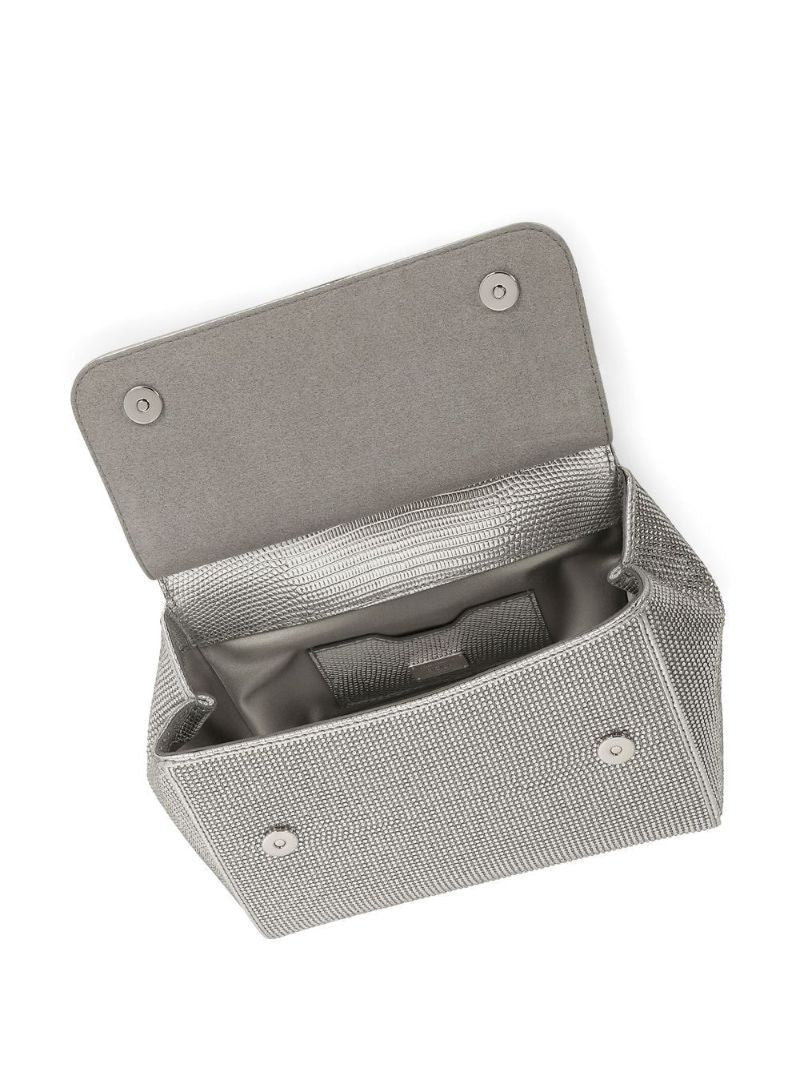 Silver-tone Sicily Crystal Embellished Top Handle Bag