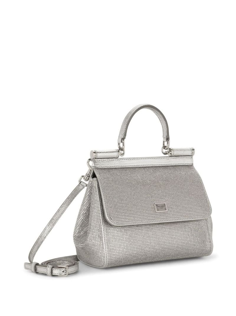 Silver-tone Sicily Crystal Embellished Top Handle Bag