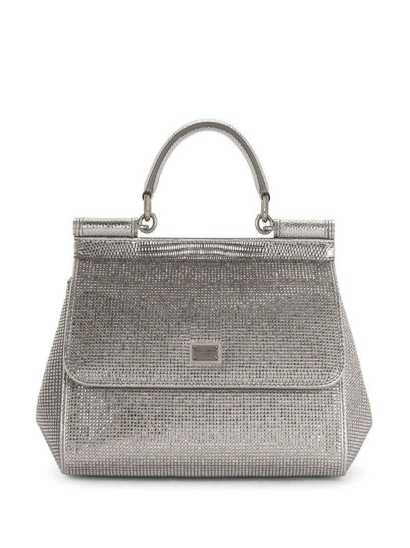 Silver-tone Sicily Crystal Embellished Top Handle Bag