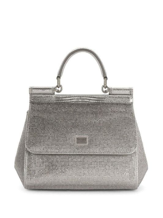Silver-tone Sicily Crystal Embellished Top Handle Bag