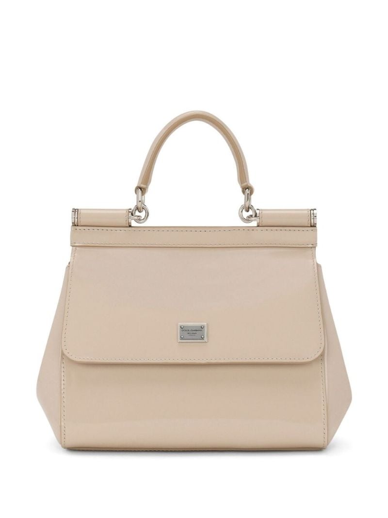 X Kim Kardashian Neutral Sicily Small Leather Top Handle Bag