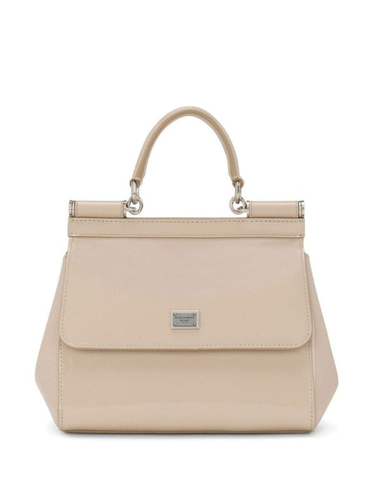 X Kim Kardashian Neutral Sicily Small Leather Top Handle Bag